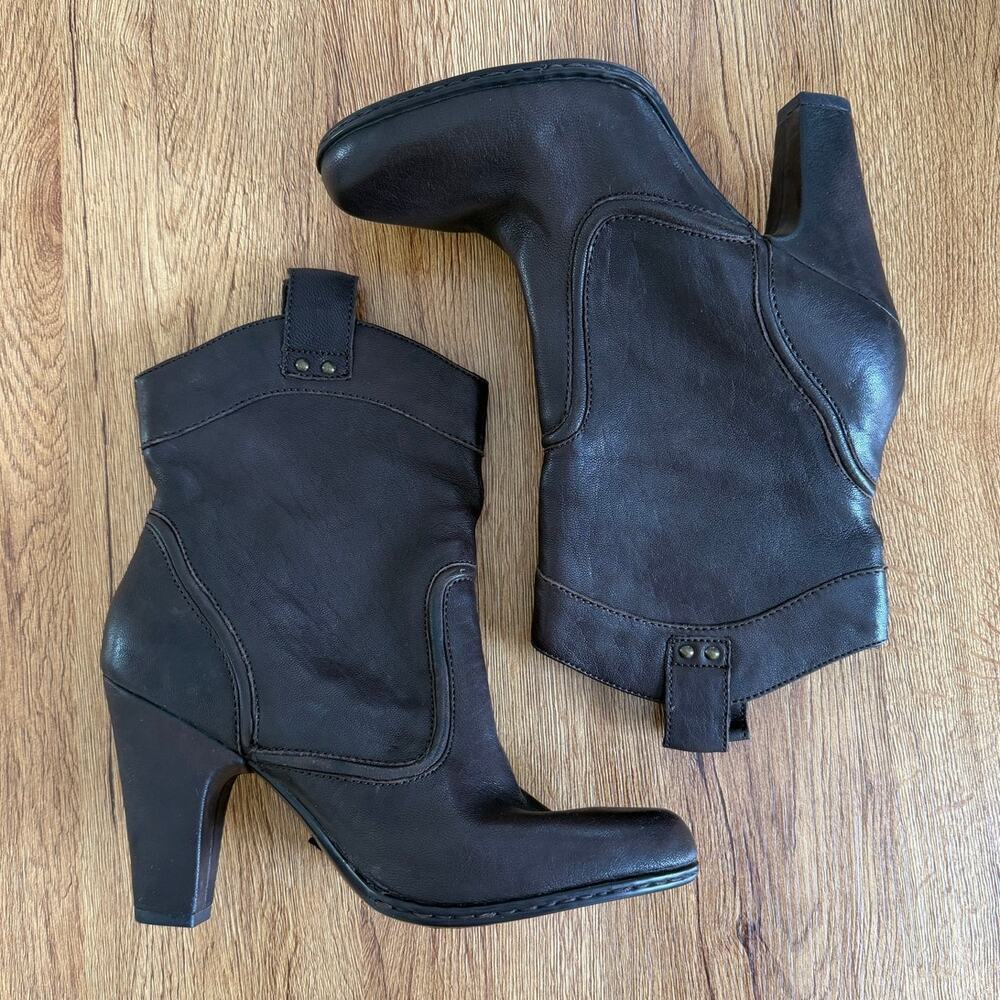 Born Brown Leather Mid Calf Western Boots Size 8.5